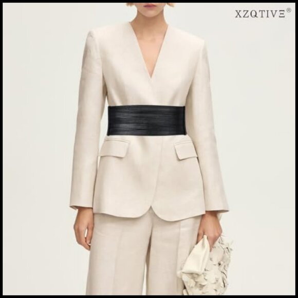 Wide Elastic Waist Belt Corset Style Faux Leather Stretchy Fashionable main image 5